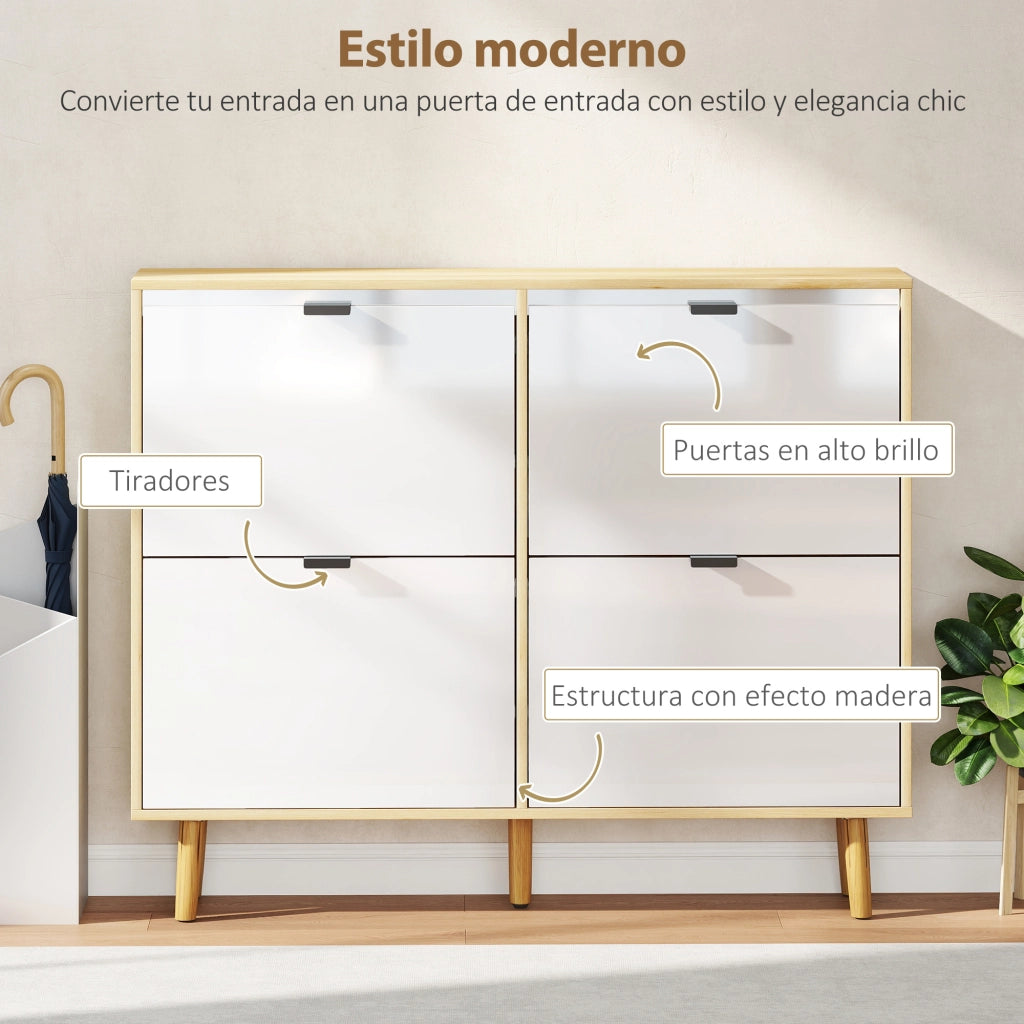 Armadio per Scarpe con 4 Ante ¨C zephmum ¨C Bianco Lucido 80x30x100 cm