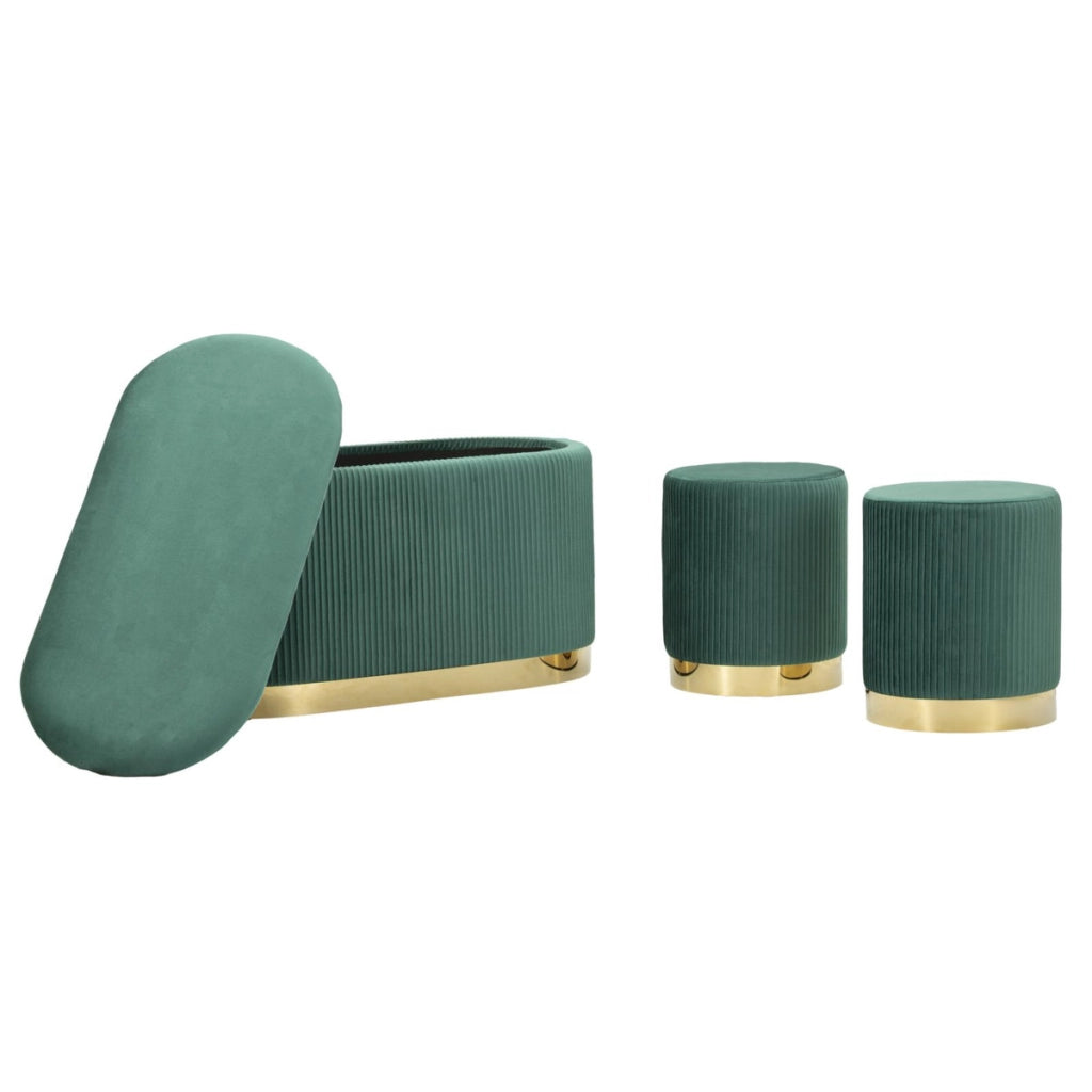 Panca con Portaoggetti VKH876, Verde, Poliestere, 80x37x42 cm