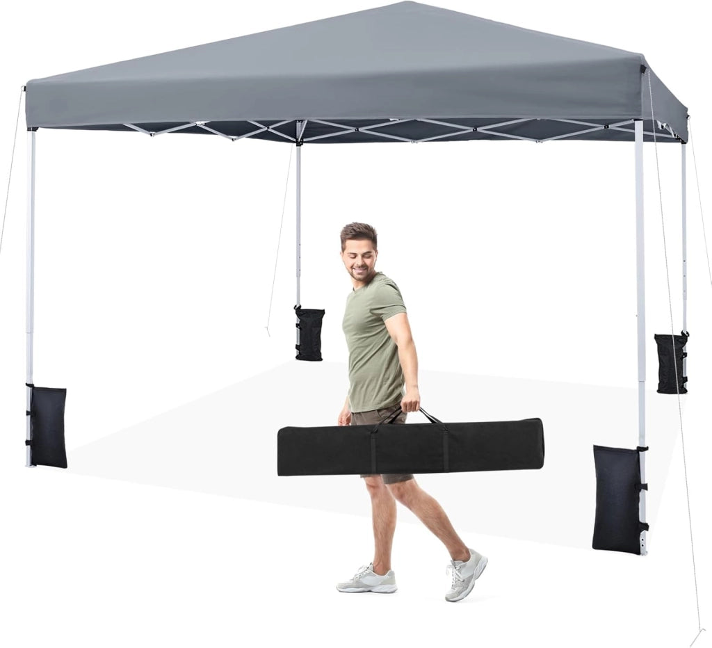 Gazebo da Esterno Pieghevole 290 x 290 cm, Gazebo Pop up con 4 Sacchi di Sabbia e Borsa da Trasporto, Regolabile in Altezza, Telaio Robusto in Metallo, per Mercato, Campeggio (Grigio)