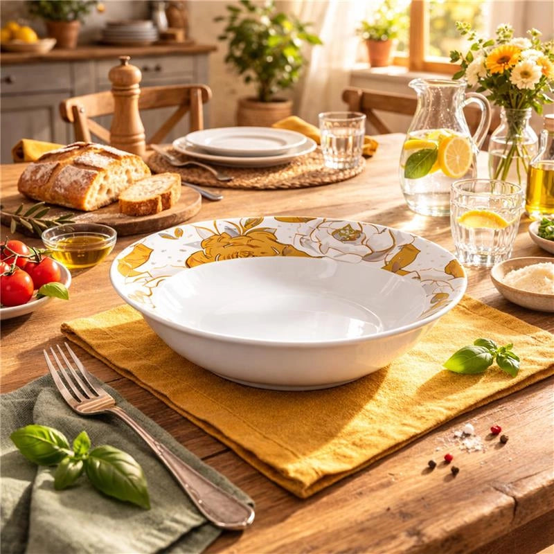 MA MAISON INSALATIERA IN PORCELLANA 22,5 CM DECORATA, CIOTOLA PER INSALATA E TAVOLA, CON MOTIVO FLOREALE ORO