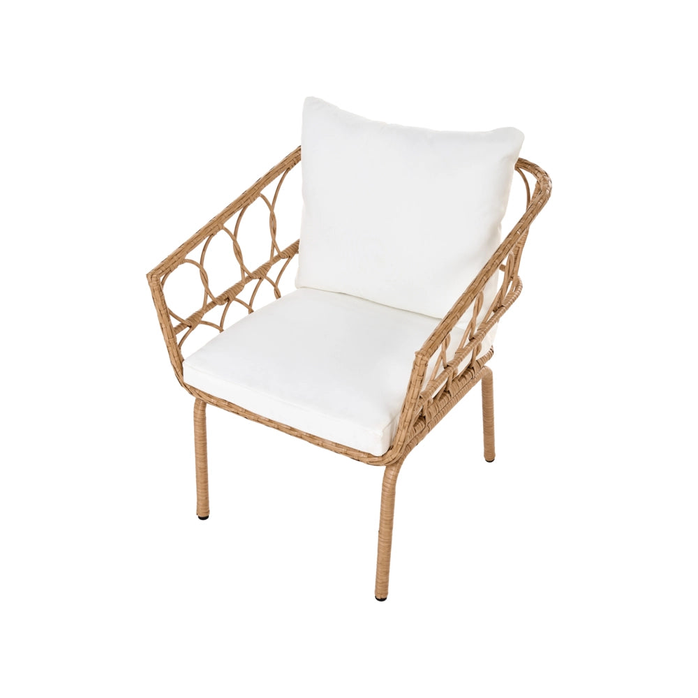 Set Bistro in Rattan PE Marrone Chiaro con Tavolino da Caffè in Metallo 2 Sedie Moderno Arredo da Giardino Esterno