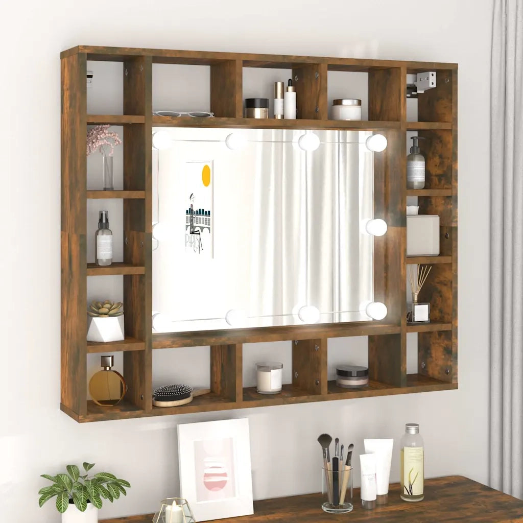 Mobile a Specchio | Armadio da bagno con LED Rovere Fumo 91x15x76,5 cm