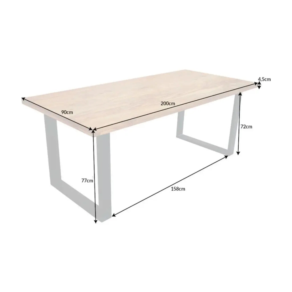Tavolo da pranzo LODEN 200 cm – Piano in legno massello di sheesham verniciato – Gambe a U in metallo nero