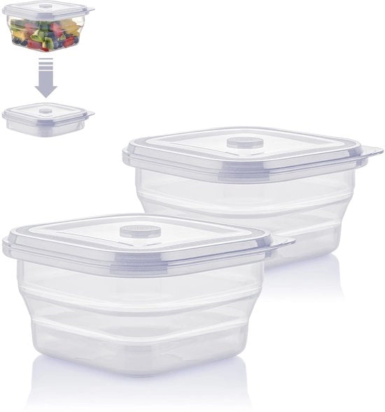 Lunchbox opvougbare 900 ml, doppio set - Contenitori per cibo, contenitori per conservazione, realizzati in siliconi a base di platina, resistente al calore e al freddo, impermeabile, resistente al lavastoviglie (trasparente)