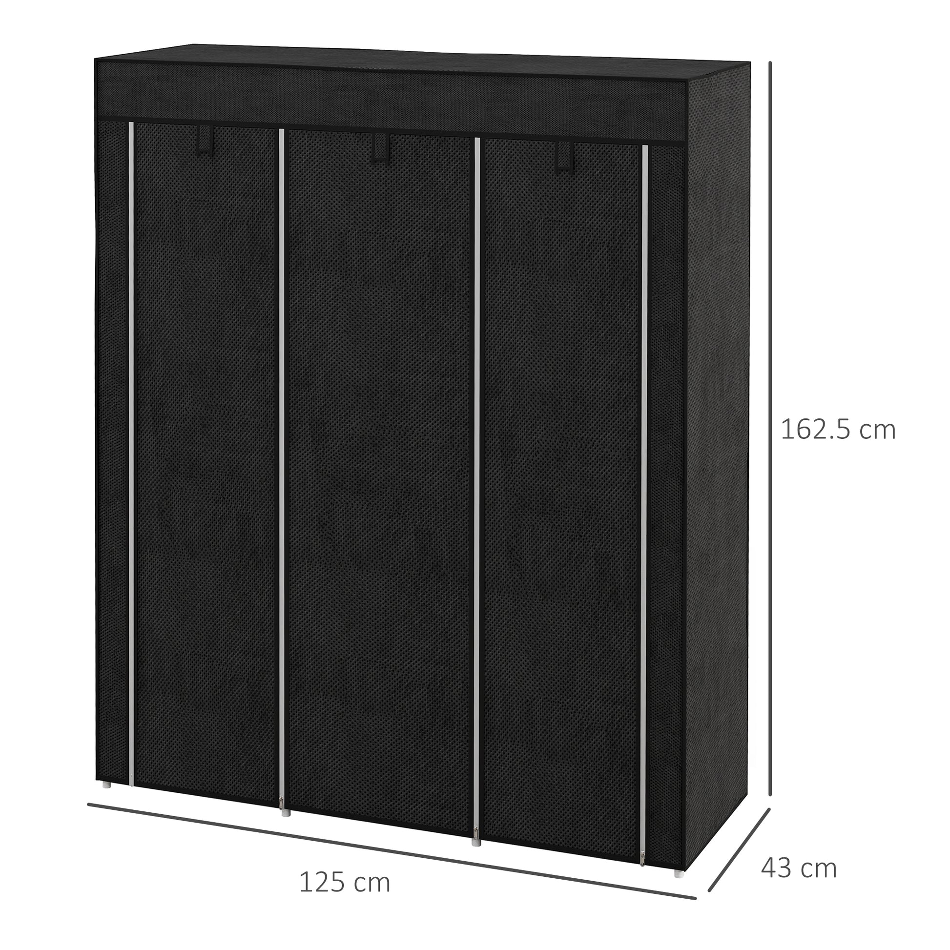 Armadio Guardaroba Salvaspazio 8 Ripiani 125x43x162,5 cm in Tessuto Nero