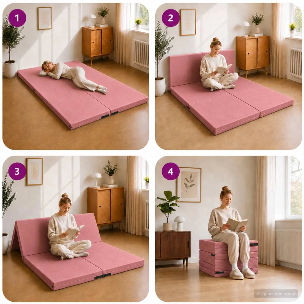 Divano Letto Pieghevole 140 x 67 x 15 cm Rosa 900278