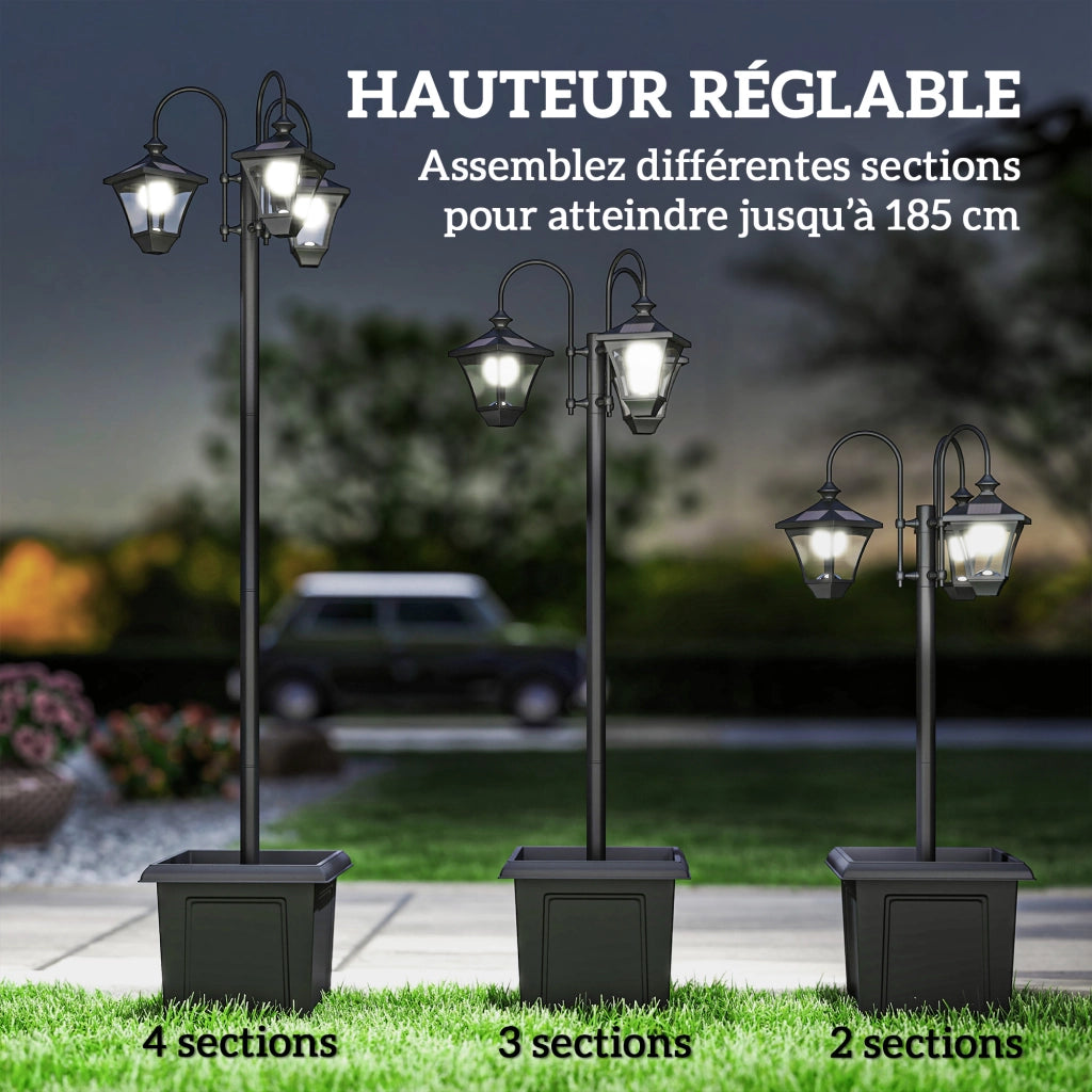 Lampione da Giardino a 3 Luci con Fioriera e Sensore Crepuscolare ¨C Xylo ¨C 52x52x185cm Nero