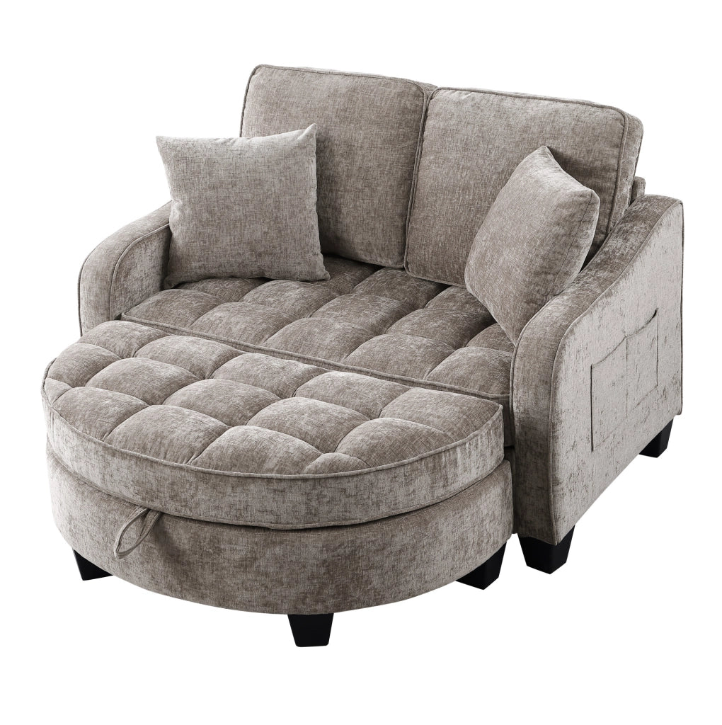 Divano letto 132x129x93 cm convertibile in chaise longue; in legno di eucalipto marrone