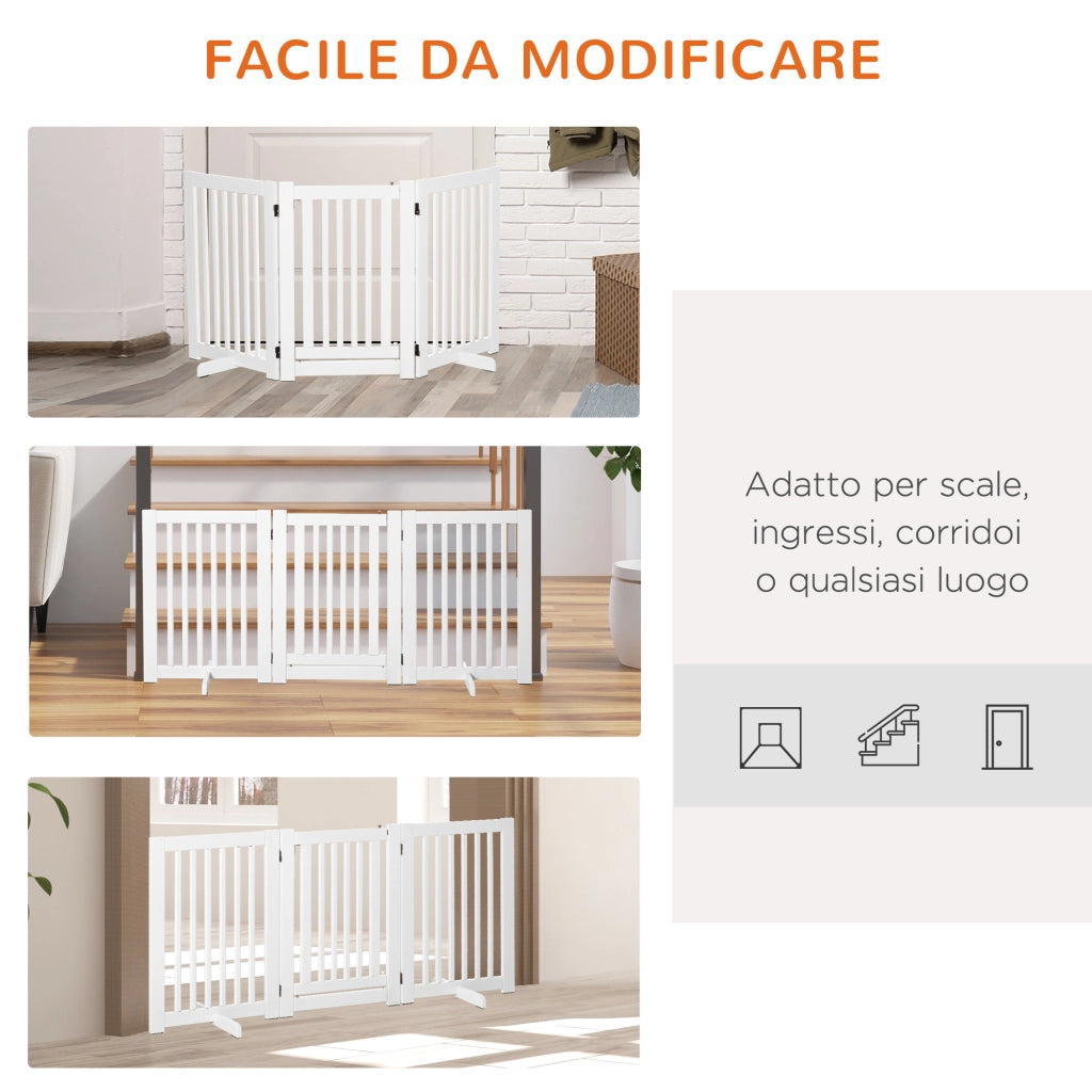 EasyComfort Cancellino per Cani Pieghevole a 3 Pannelli, Porta Centrale con Blocco, Struttura in MDF, 155x76cm Bianco