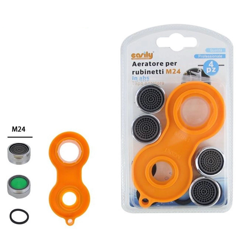 Trade Shop - Set 4 Pezzi Aeratore Per Rubinetto M24 In Abs Filtro Rompigetto Con Chiave 59033 -
