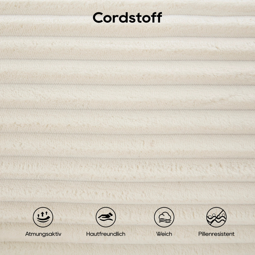 Divano letto 2 in 1 - senza montaggio e convertibile - in tessuto a coste - bianco - 39×41×97 cm