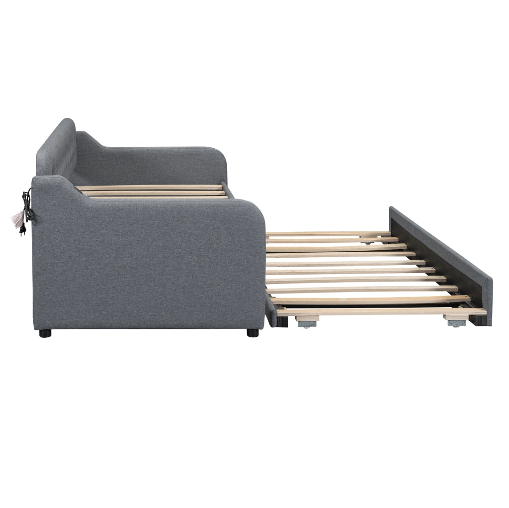Divano letto estraibile 90x200 cm con USB, grigio