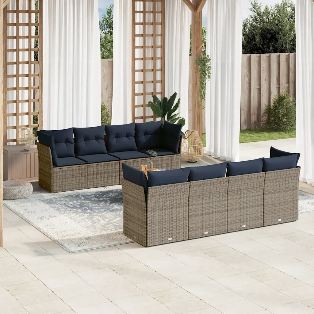 Set Divani da Giardino 9 pz con Cuscini Grigio in Polyrattan 3255858