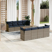Set Divani da Giardino 9 pz con Cuscini Grigio in Polyrattan 3255858