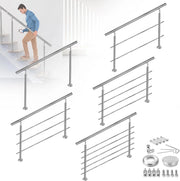Corrimano per scale in acciaio inox, per esterni, 160 cm, parapetto con 2 montanti, per interni ed esterni, 5 barre trasversali