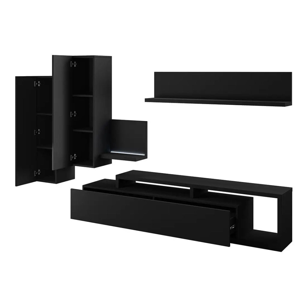 Set di mobili da soggiorno con LED collezione BERGAMO. Colore nero super opaco.
