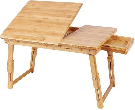 Tavolo da laptop - Sostegno monitor - Gambe regolabili - Con presa - Bamboo - Miele