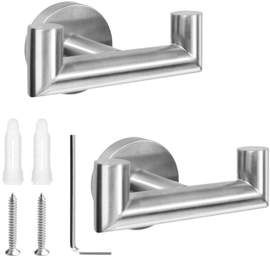 Maniglione per asciugamani acqua resistente - doppio gancio - acciaio inossidabile - maniglia per parete - 5x9.6cm - facile da installare