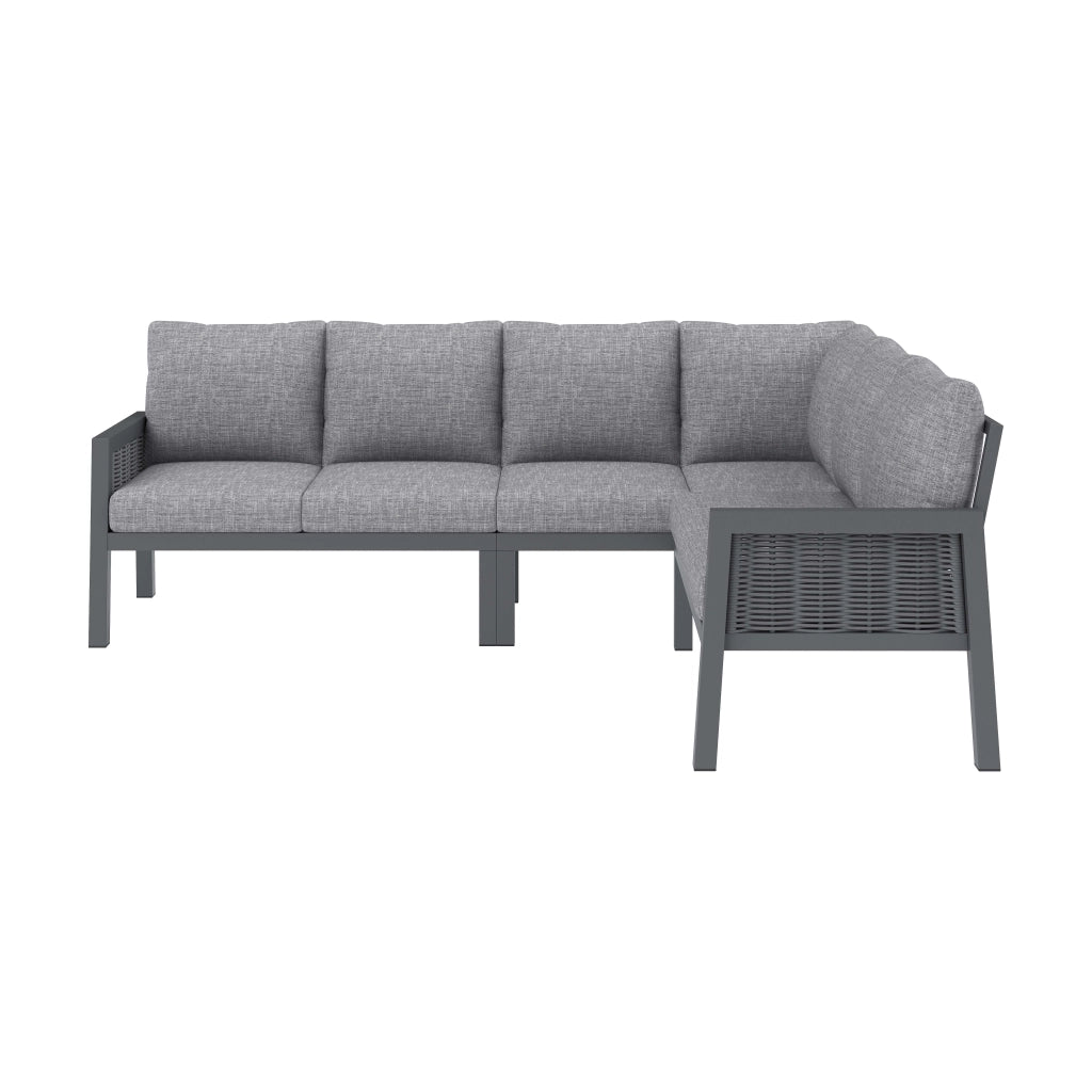 Set da Giardino 8 Posti Angolare ¨C MINIMAL ¨C Polyrattan Grigio, Tavolo in Vetro