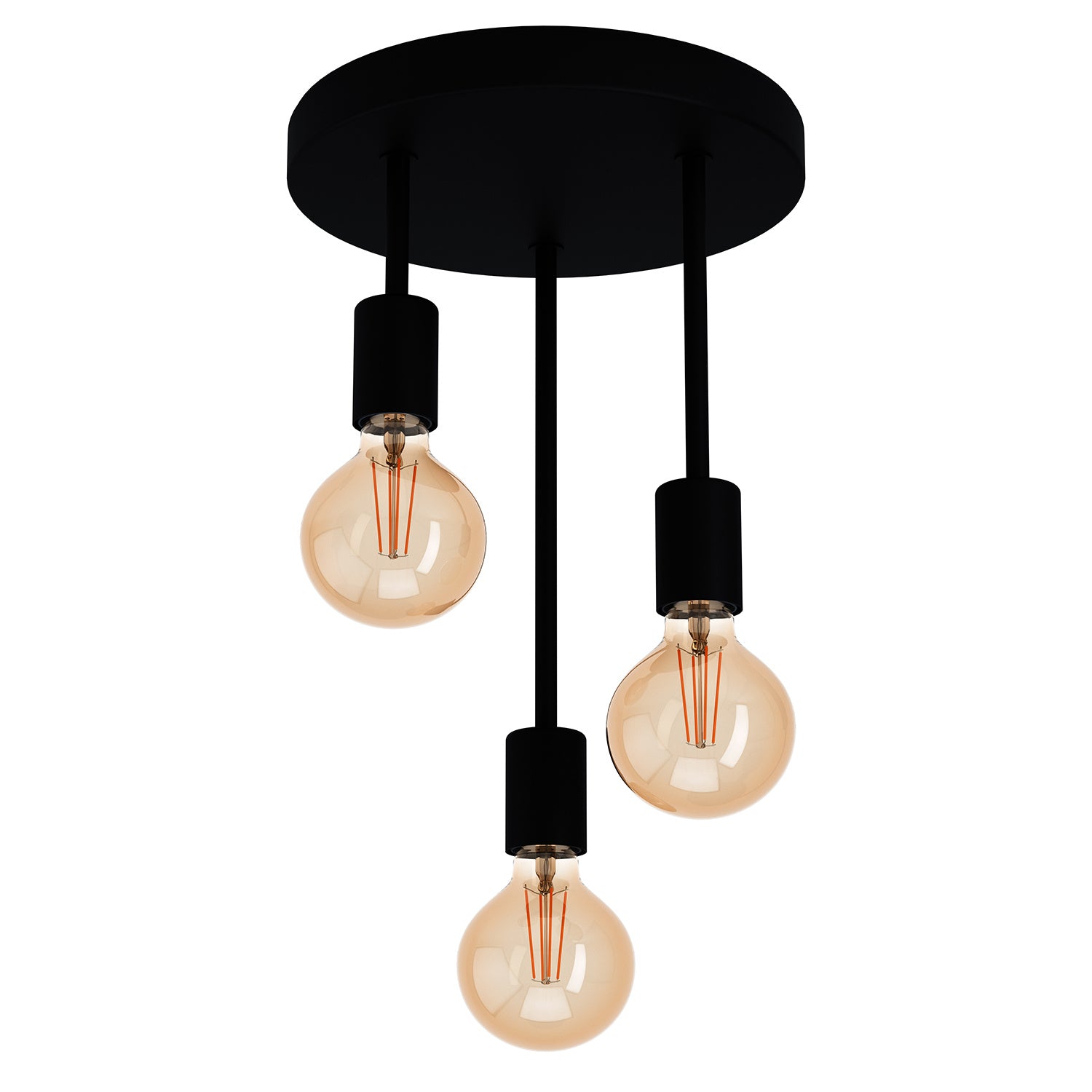 Plafoniera Vintage Wilmcote Acciaio Nero 3 Luci E27