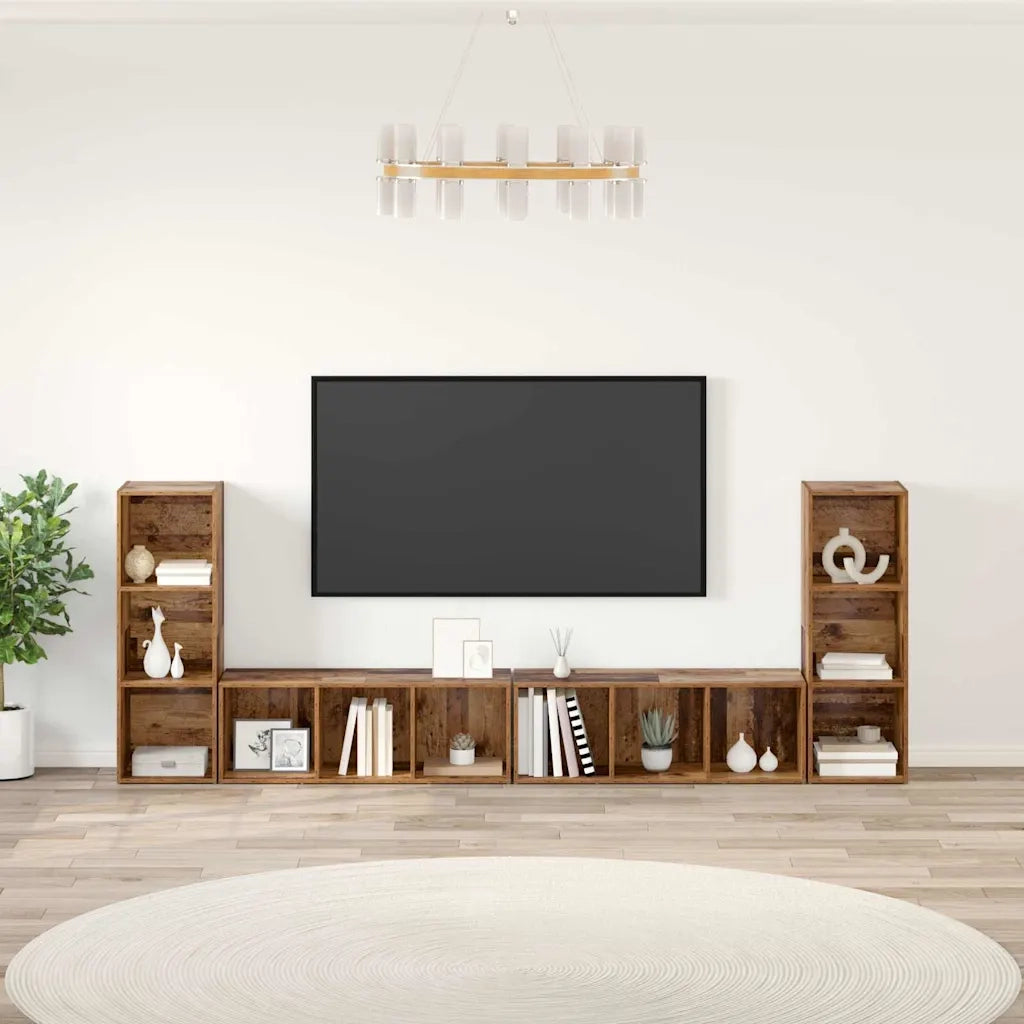 Set mobile TV 4 pz-Set di 4 Credenza per TV Legno vecchio 37 x 35 x 107,5 cm