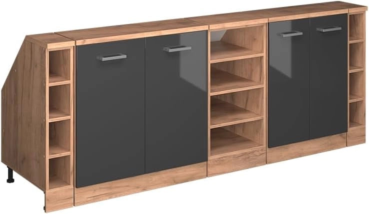 Set di mobili sottotetto Rion, Antracite lucido, 210 cm Set di 5 carcasse armadio profondità 60 cm, adatto per il salvaspazio sotto tetti spioventi