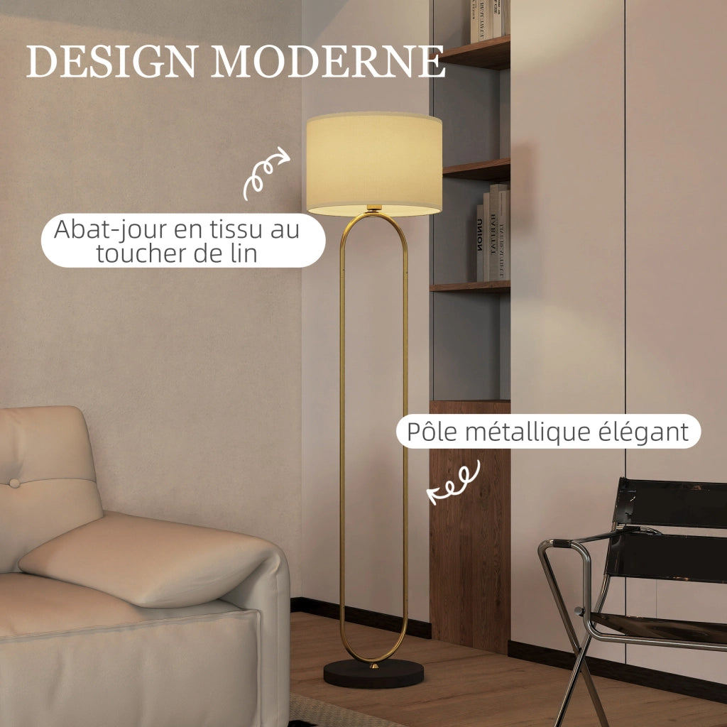 Lampada da terra con paralume in lino ¨C Xylo ¨C E27 dorato e nero 156 cm