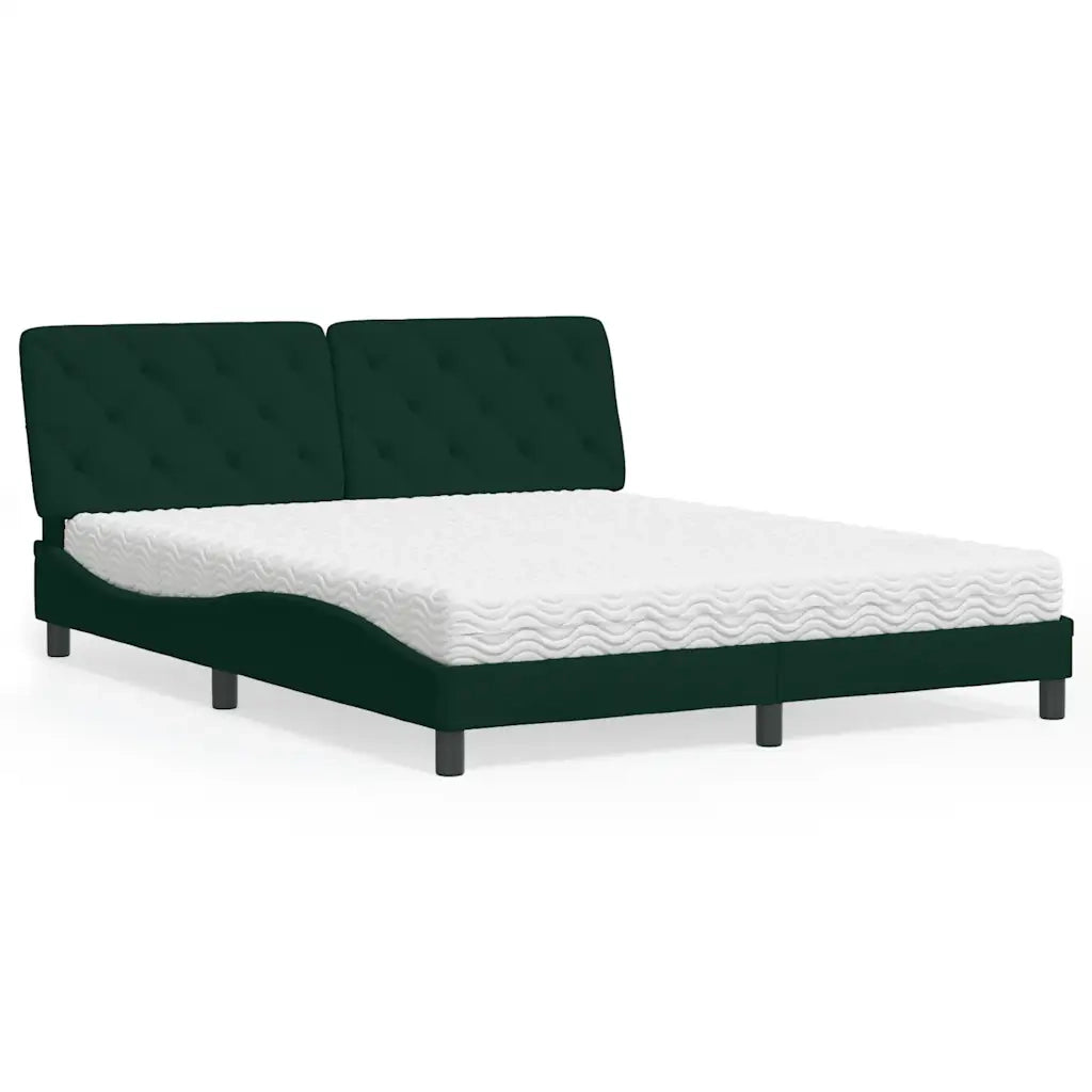 Letto con Materasso Verde Scuro 160x200 cm in Velluto