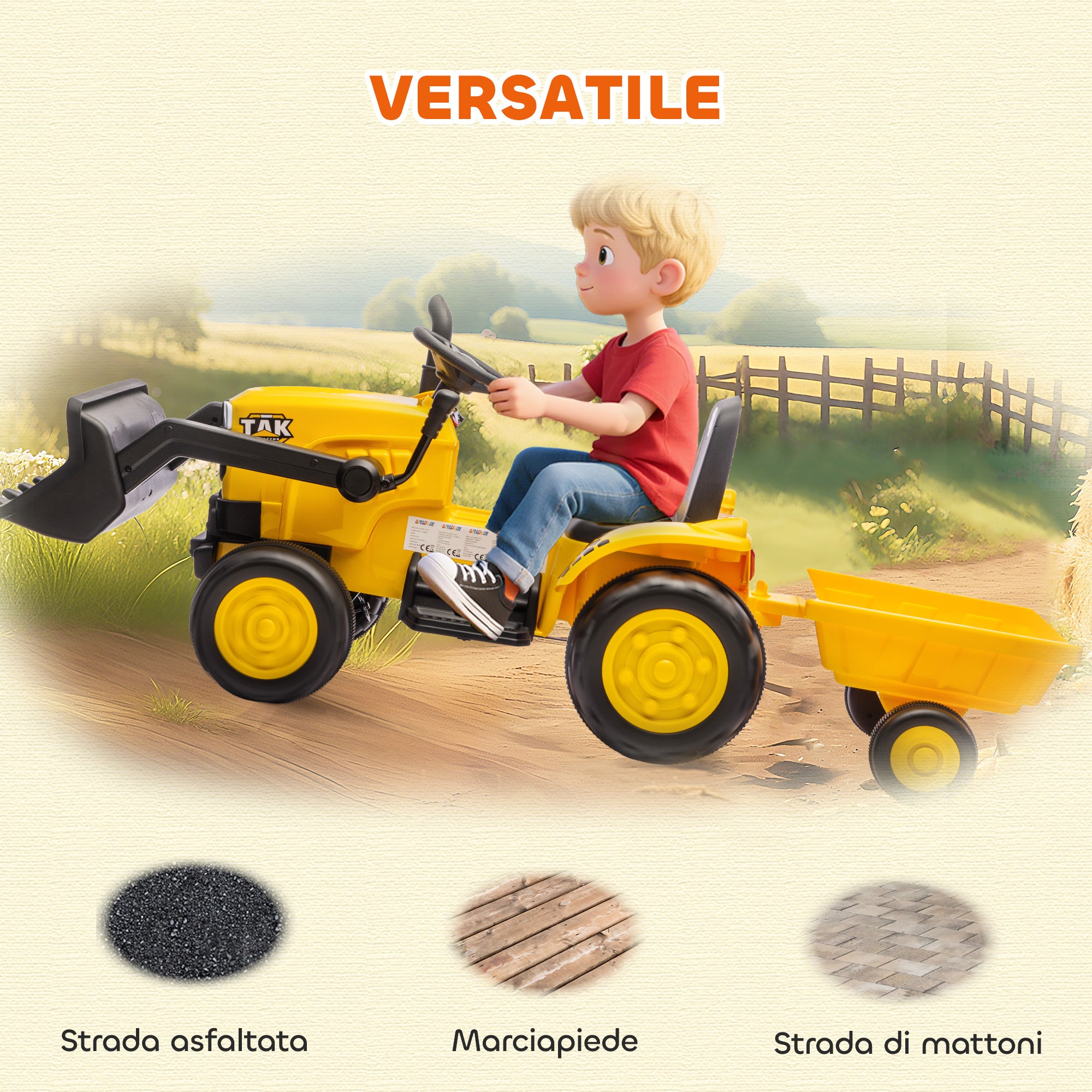 Escavatore per Bambini Elettrico 12V con Benna Rimorchio e Telecomando Età 3-8 Anni Giallo