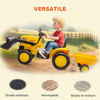 Escavatore per Bambini Elettrico 12V con Benna Rimorchio e Telecomando Età 3-8 Anni Giallo