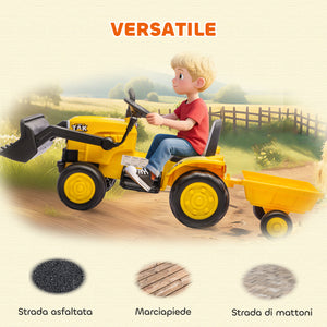 Escavatore per Bambini Elettrico 12V con Benna Rimorchio e Telecomando Età 3-8 Anni Giallo
