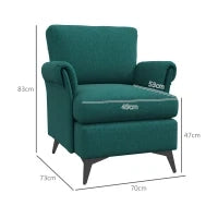 Poltrona d'arredo in Tessuto Effetto Lino Traspirante con Braccioli Arrotolati, 70x73x83 cm, Verde