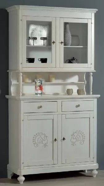 Cristalliera 2 porte legno shabby bianco invecchiato pavoncella 112x49x206 - Mobili 2G
