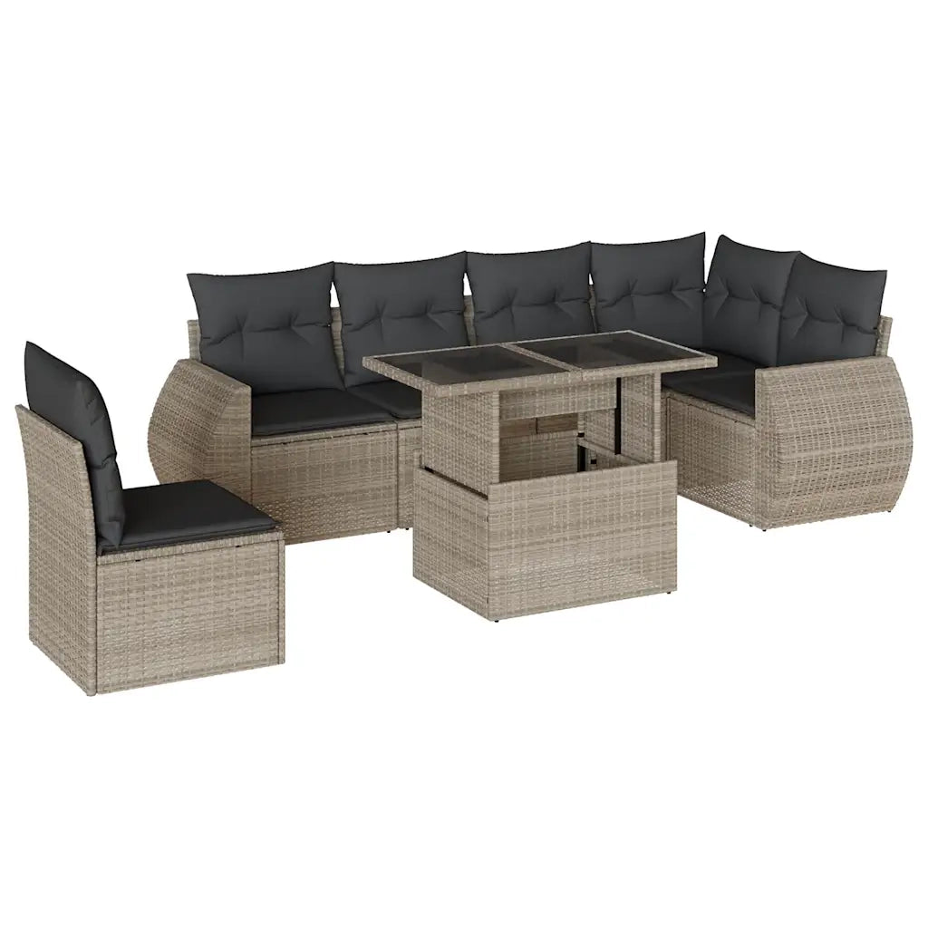 Set Divani da Giardino 7pz con Cuscini Grigio Chiaro Polyrattan