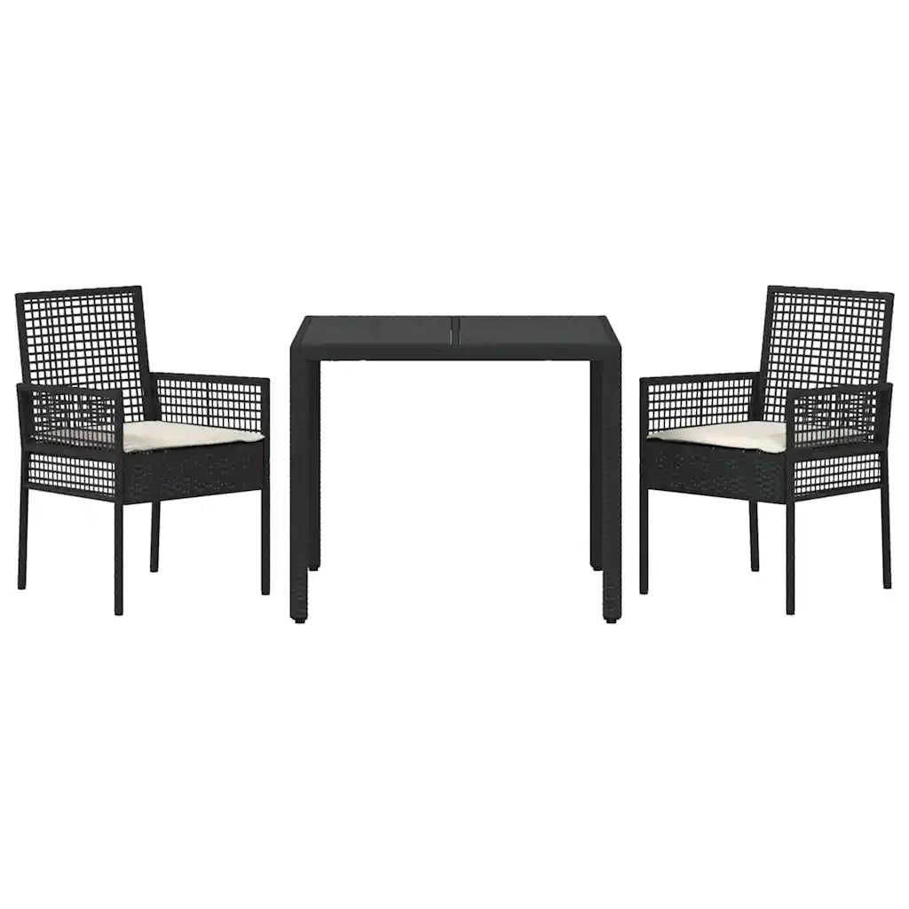 Set da Pranzo per Giardino 3 pcs Nero polyrattan 3334855