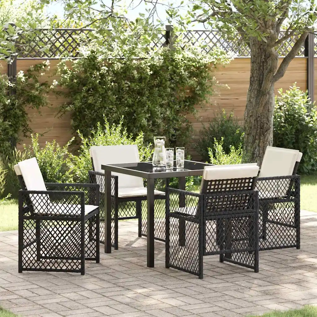 Set da Pranzo per Giardino 5 pcs Nero polyrattan