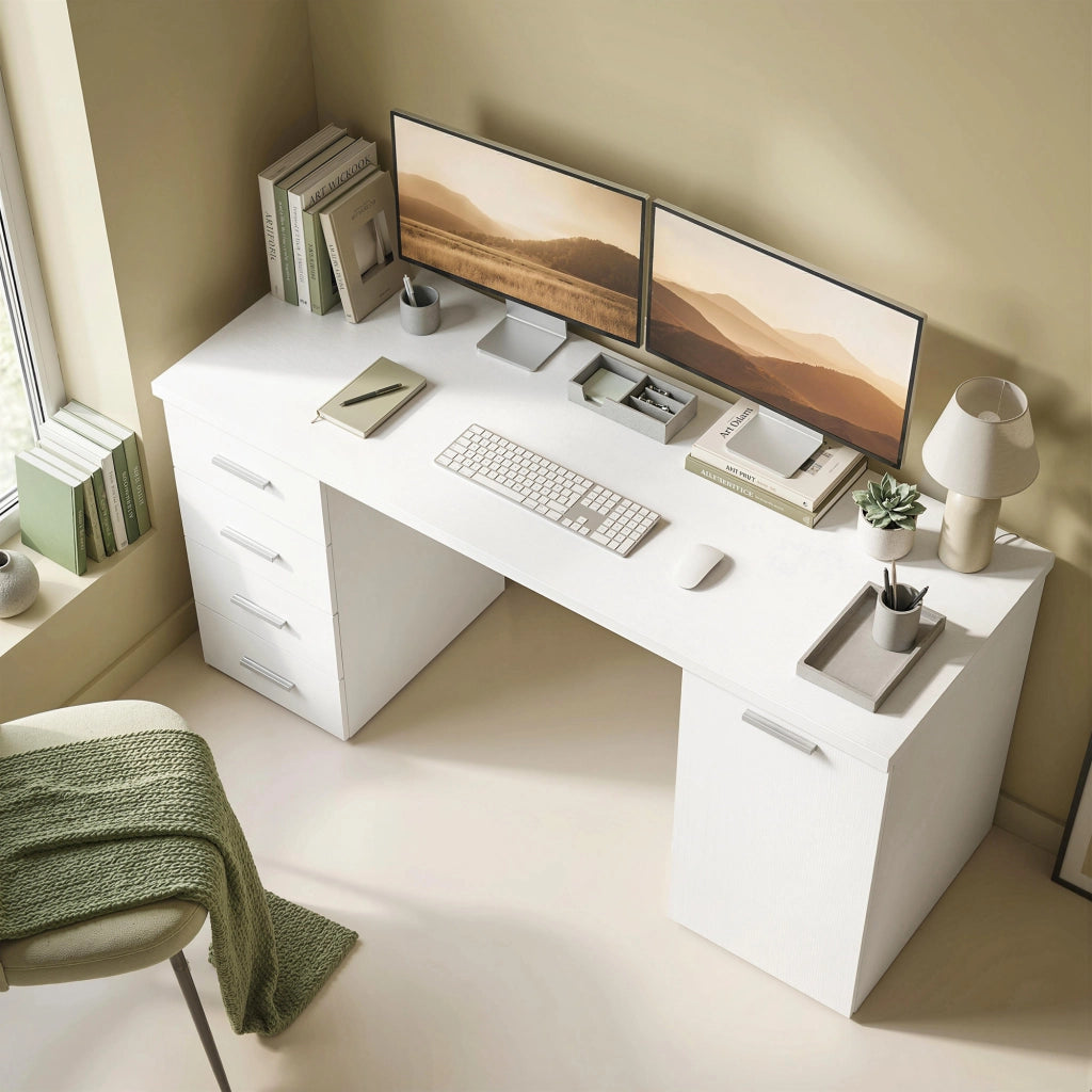 Scrivania con cassetti e armadio ¨C zephmum ¨C Bianco 140x