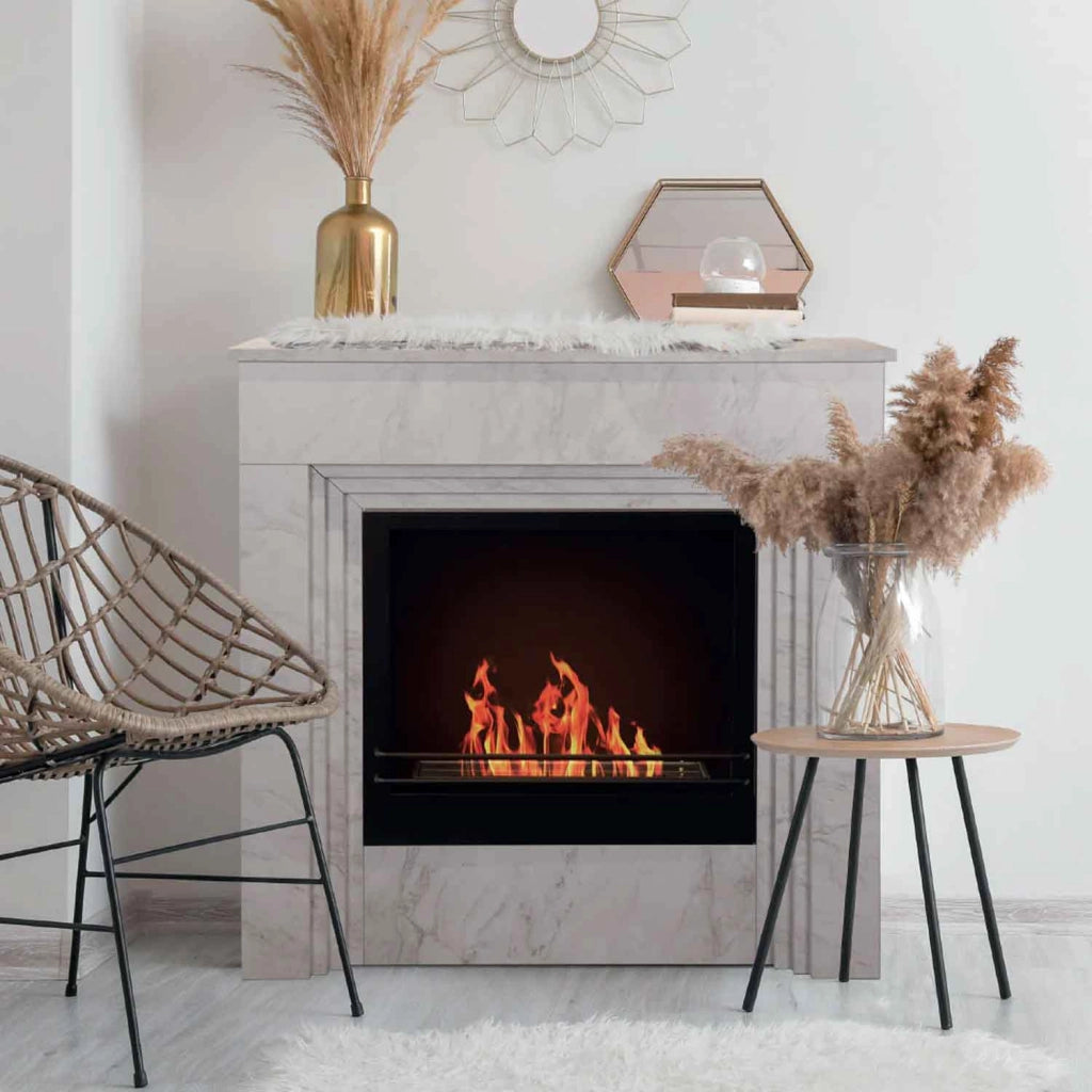 Bellini - Camino a bioetanolo da terra 96x35xH96 cm, effetto marmo bianco