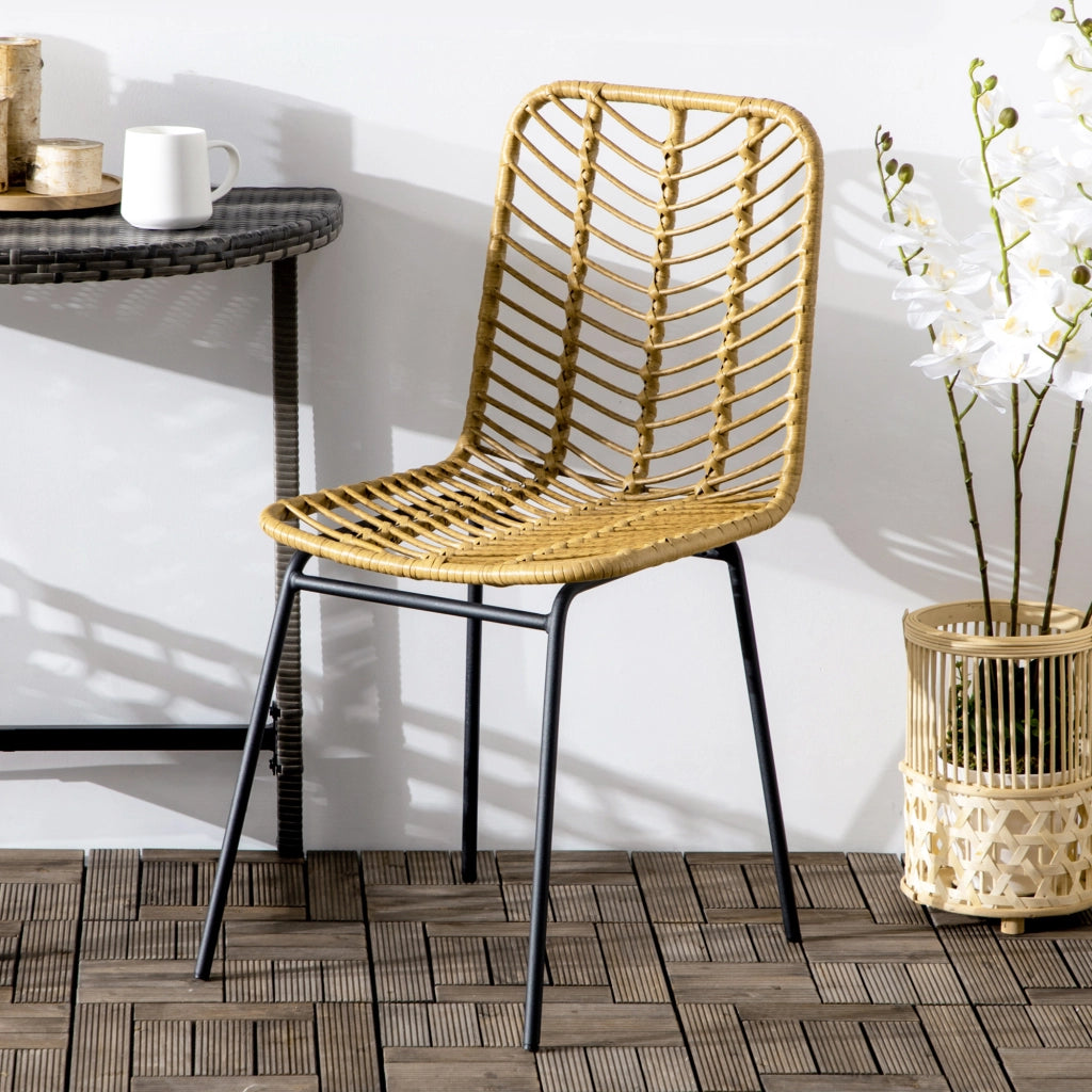 Sedia da pranzo design ¨C zephmum ¨C giallo, metallo e rattan 44x58x85