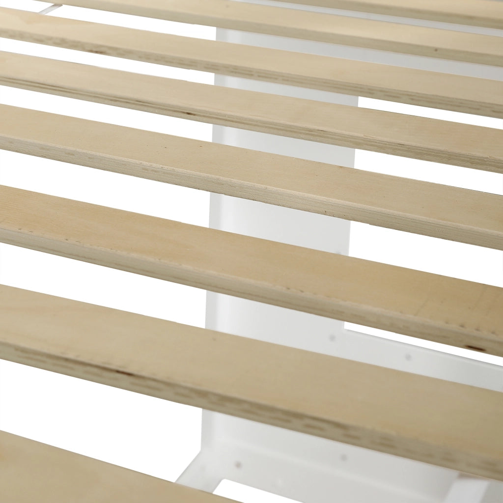 DESMIU Lit a castello bambino 90 × 200 cm con scala e finestre, senza materasso, in legno massiccio, bianco