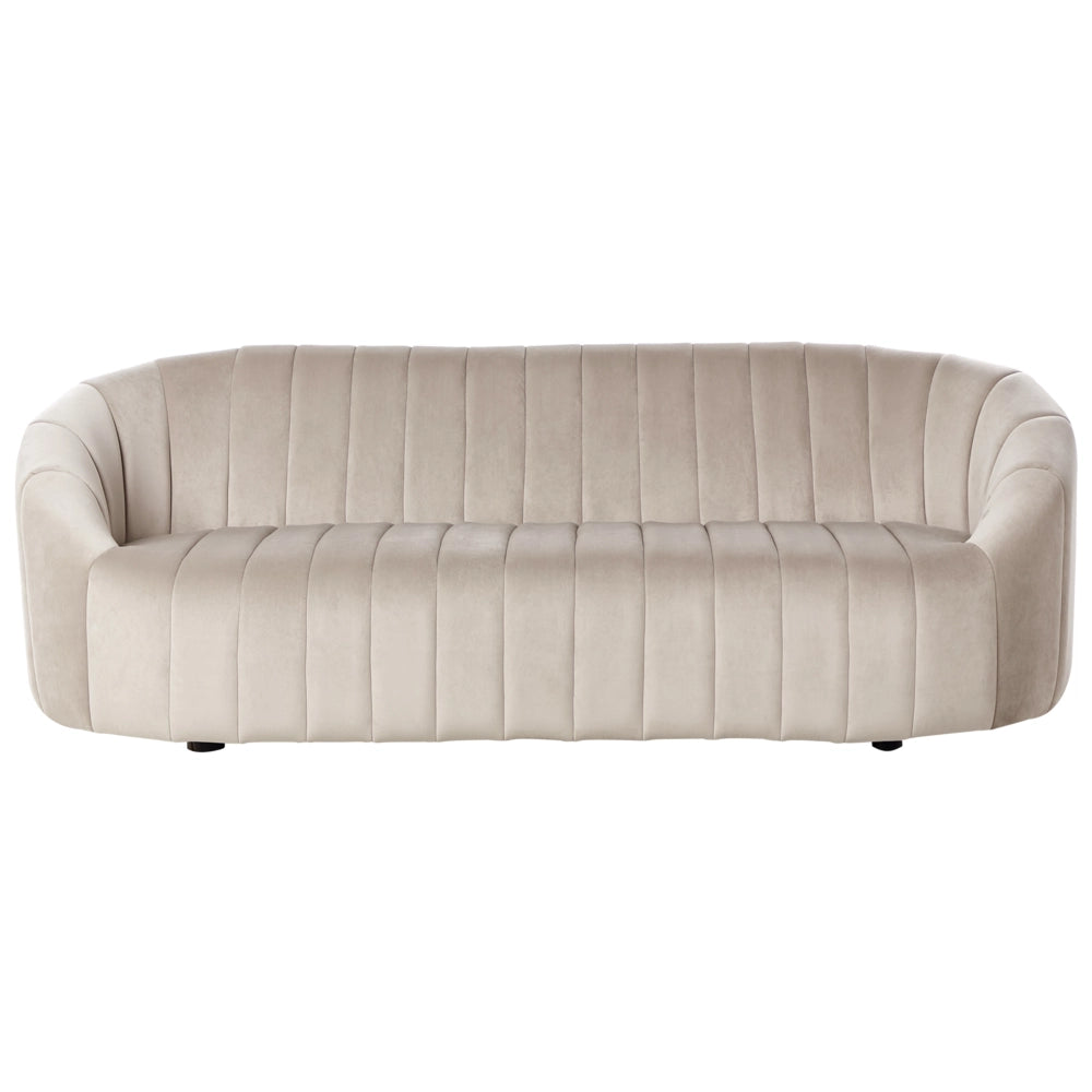 Divano in velluto a 3 posti con sedile imbottito e schienale basso beige Seduta imbottita e schienale basso