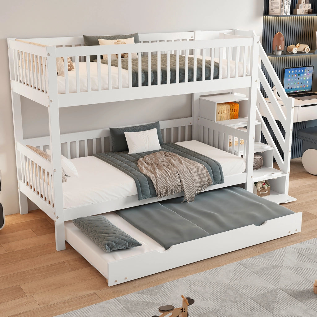 Letto a castello con letto estraibile in pino e MDF 90x200 cm