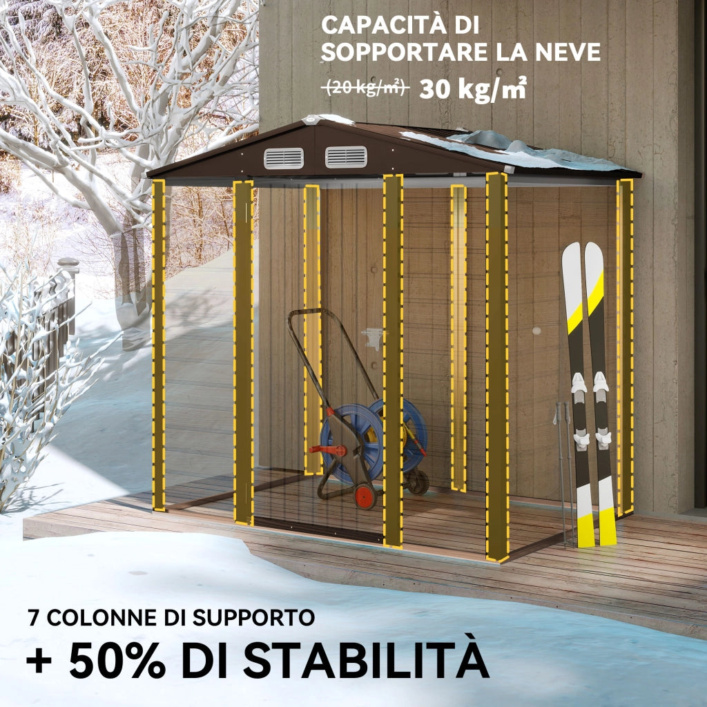 Casetta da Giardino in Acciaio con Prese d'Aria e Catenaccio. 1.9x1.3m. Colore Quercia