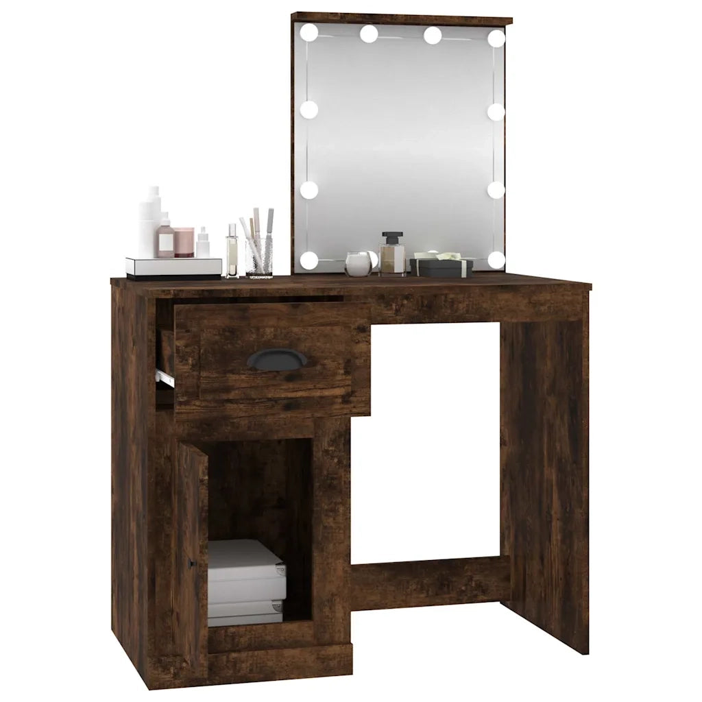 Toeletta | Tavolo da Trucco con LED Rovere Fumo 90x50x132,5cm Legno Multistrato