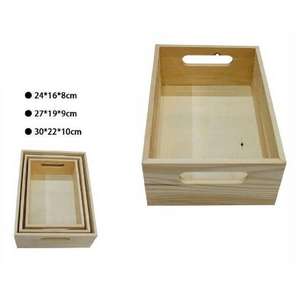 Trade Shop - Set 3 Cassette Cassetta In Legno Naturale Decoupage Tris Matrioska Scatola -