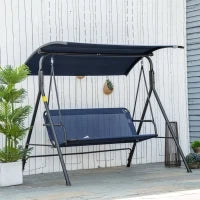 Dondolo da Giardino 3 Posti con Tettuccio Regolabile, Tessuto Oxford e Acciaio, Blu Scuro