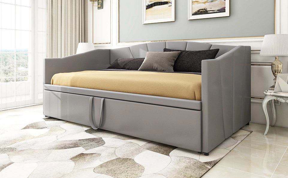 Divano letto imbottito estraibile 90x200/180x200 cm in grigio