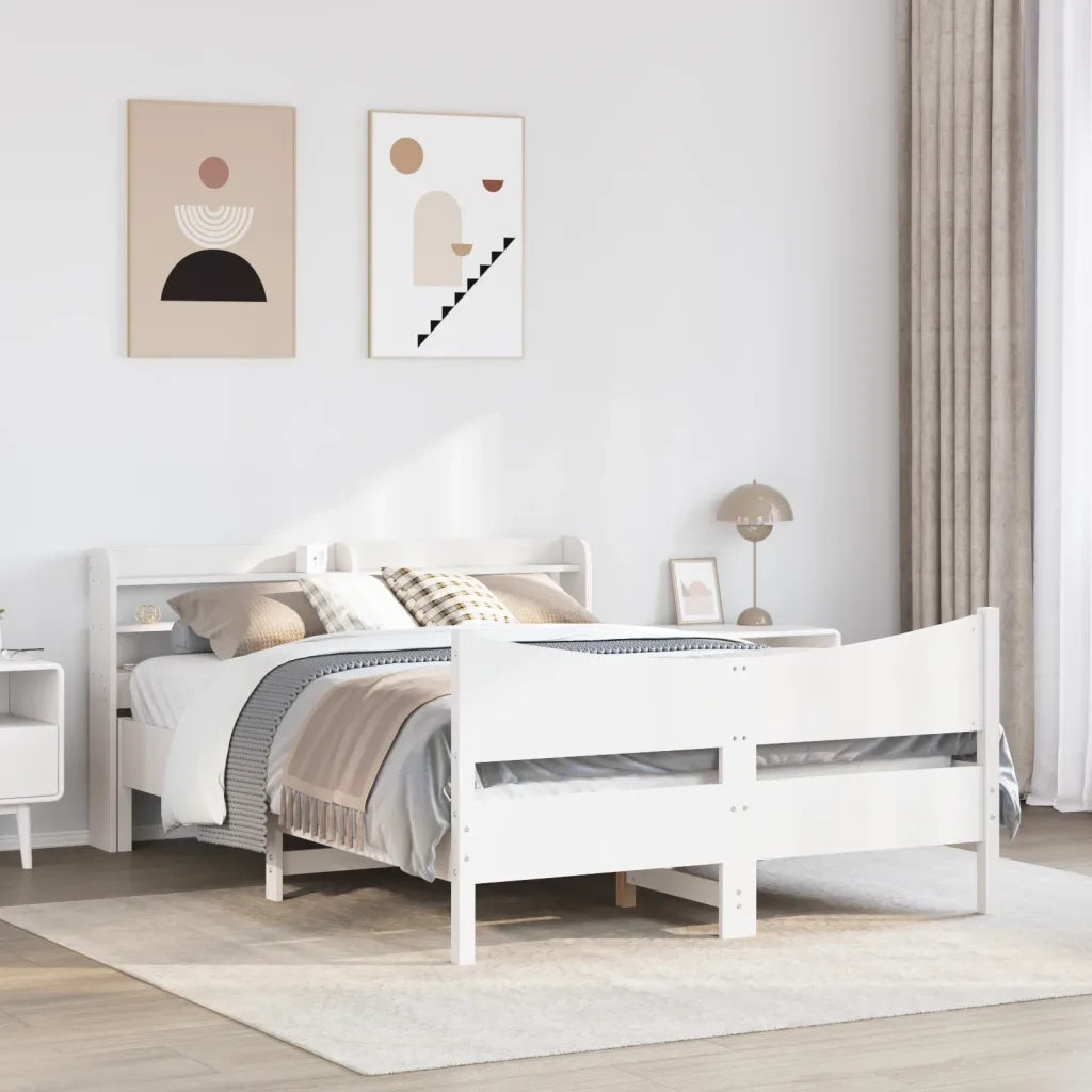 Giroletto con Testiera Bianco 160x200 cm Legno Massello di Pino 3307039