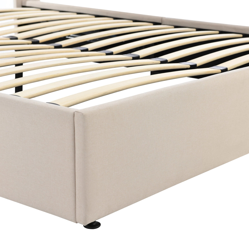 Letto contenitore imbottito 140x200 cm sollevabile in legno beige (Senza materasso)