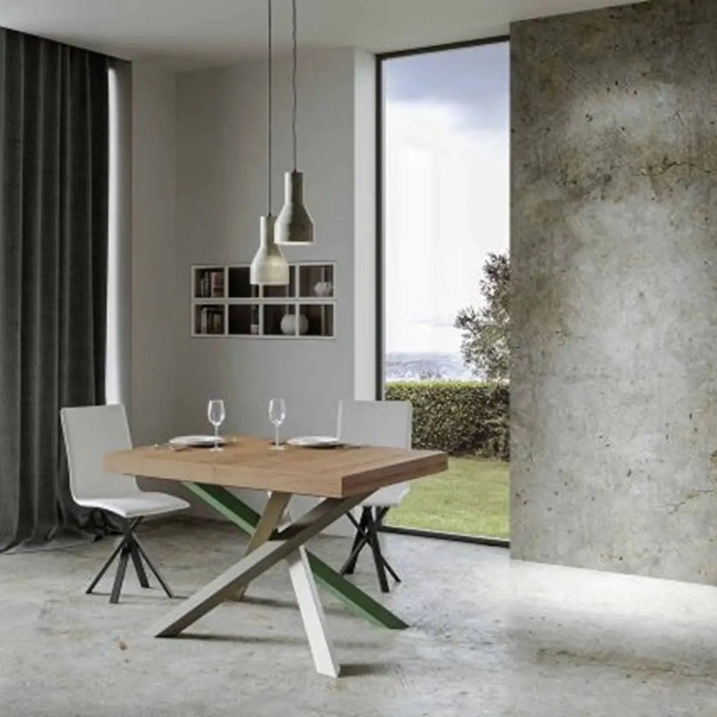 Tavolo allungabile 120/380x90 cm Volantis colore quercia natura gambe multicolore 4/A